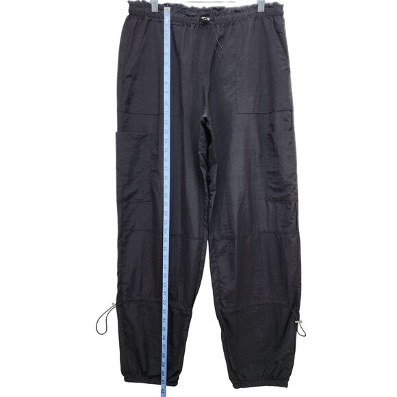 Black Nylon Mens Drawstring Elastic Waist Pants With Pockets & Adjustable Hem - Picture 6 of 9